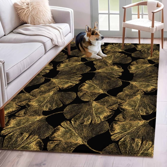 Gold Ginkgo Leaves 2.7x5 Rug for Office Desk Chair Area Small Bedroom ...