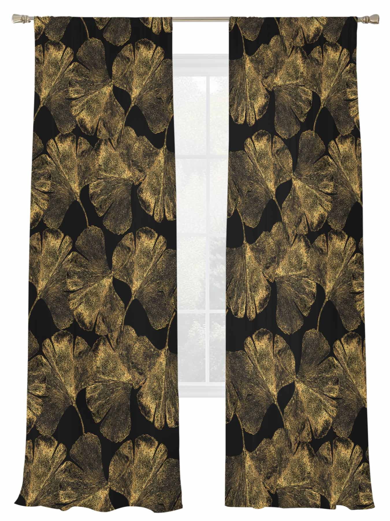 Rod Ginkgo Gold Ginkgo Leaves Sheer Curtains for Living Room Bedroom, Light ...