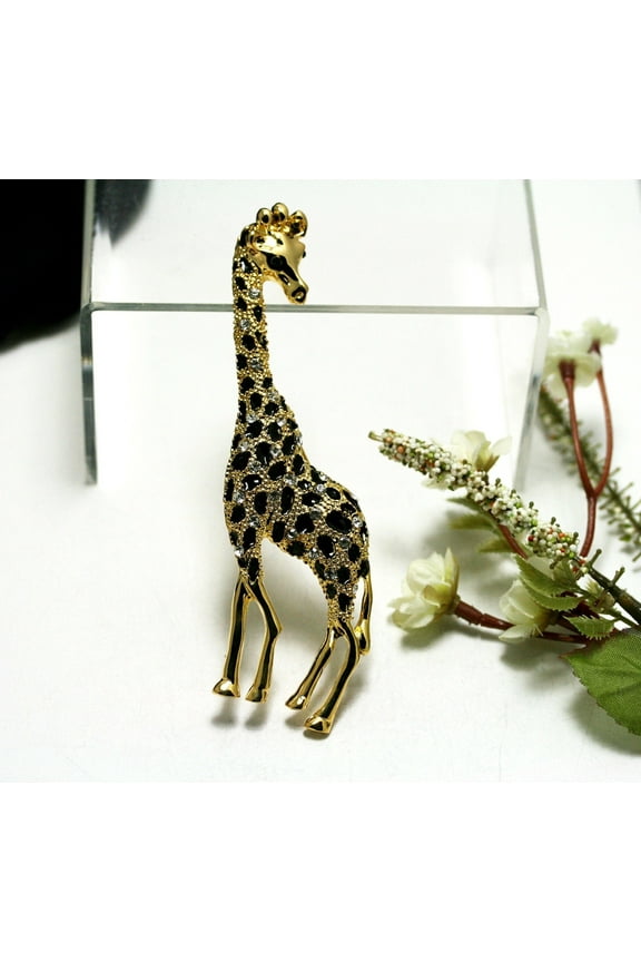 Gold Giraffe Rhinestone Brooch Pin