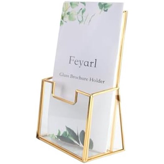 Gold Glass Brochure Holders for 4x9 Pamphlets Literature Holder Flyer Trifold Holder Display Stand for Office Brochures Booklets Menu Magazines Literatures Journals$$Other