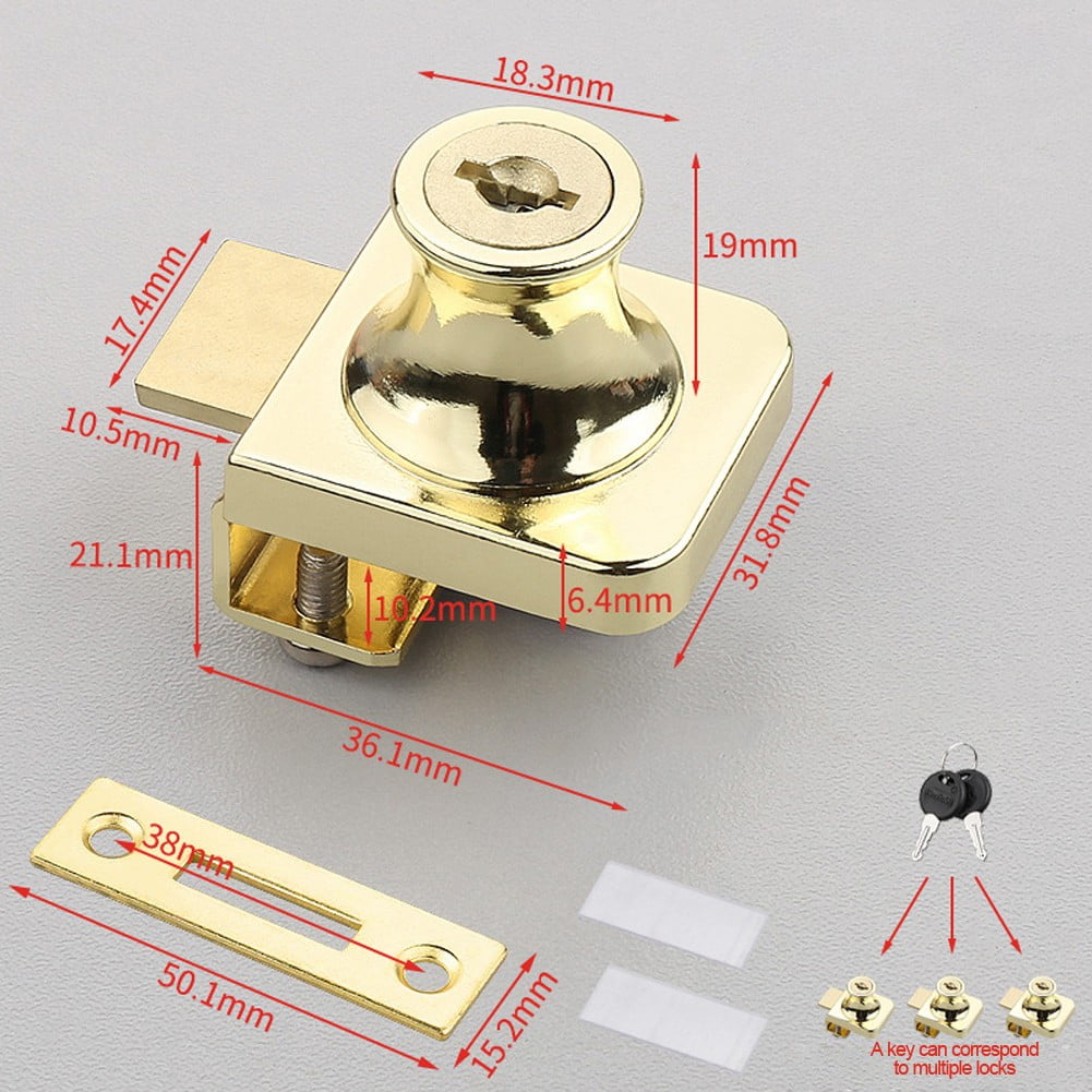Gold Glass Door Lock Latch With Keys Integral Knob For Display Case
