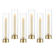 Gold Glass Hurricane Candle Holders 6Pcs Clear Candlestick Holders 9.8" Tall Hurricane Taper Candle Holders for Wedding Table Centerpiece Christmas Candles Stand Decor