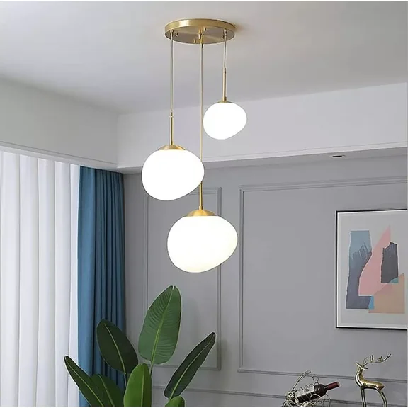GMizon Irregular Glass Chandelier 3-Lights Frosted Shade Pendant Light Ceiling Lighting