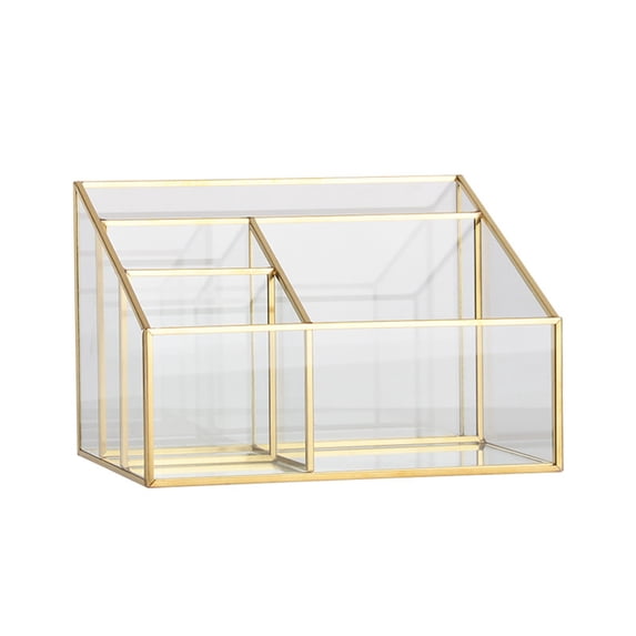 Gold Glass Makeup Organizer with Multiple Compartments for Storing Brushes Lipstick Perfume and Concealers - Cosmetic Storage Solution for Bedroom and Bathroom