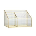 thumbnail image 1 of Cosmetic Glass Makeup Organizer Gold Storage Display Multiple Compartments Brushes Lipstick Perfume Concealers Makeup Holder Easy Visibility, 1 of 9