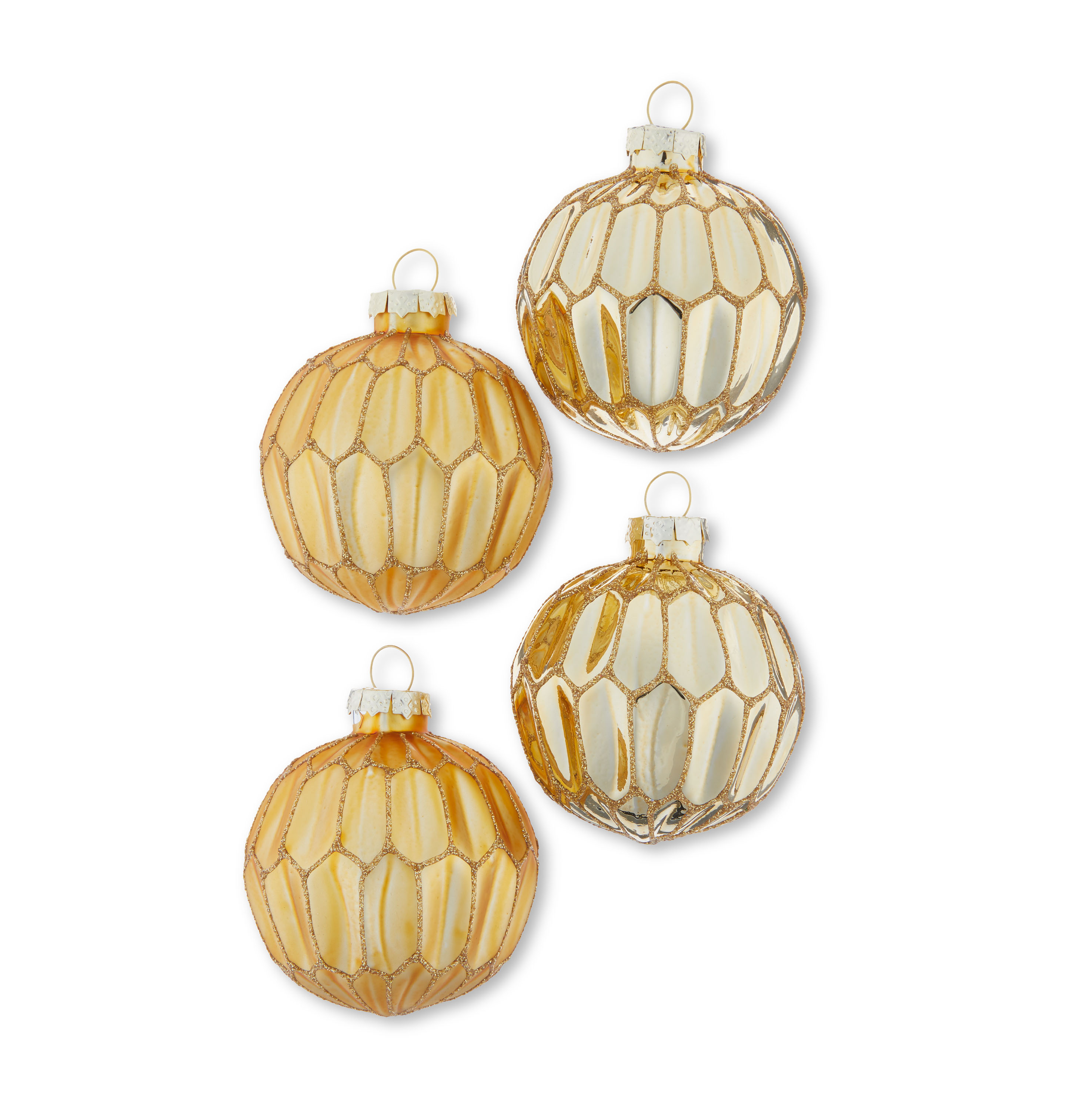 Gold Glass Pattern Ball Christmas Ornament, 4 Count, 65mm, Assembled
