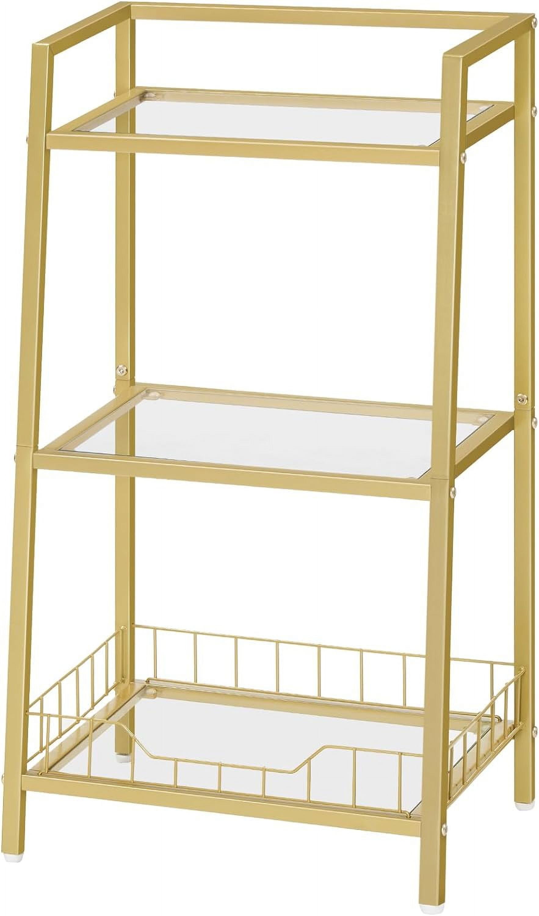 Gold Glass Shelf Stand, 3 Tier Standing Shelf Unit, Bathroom Organizer ...