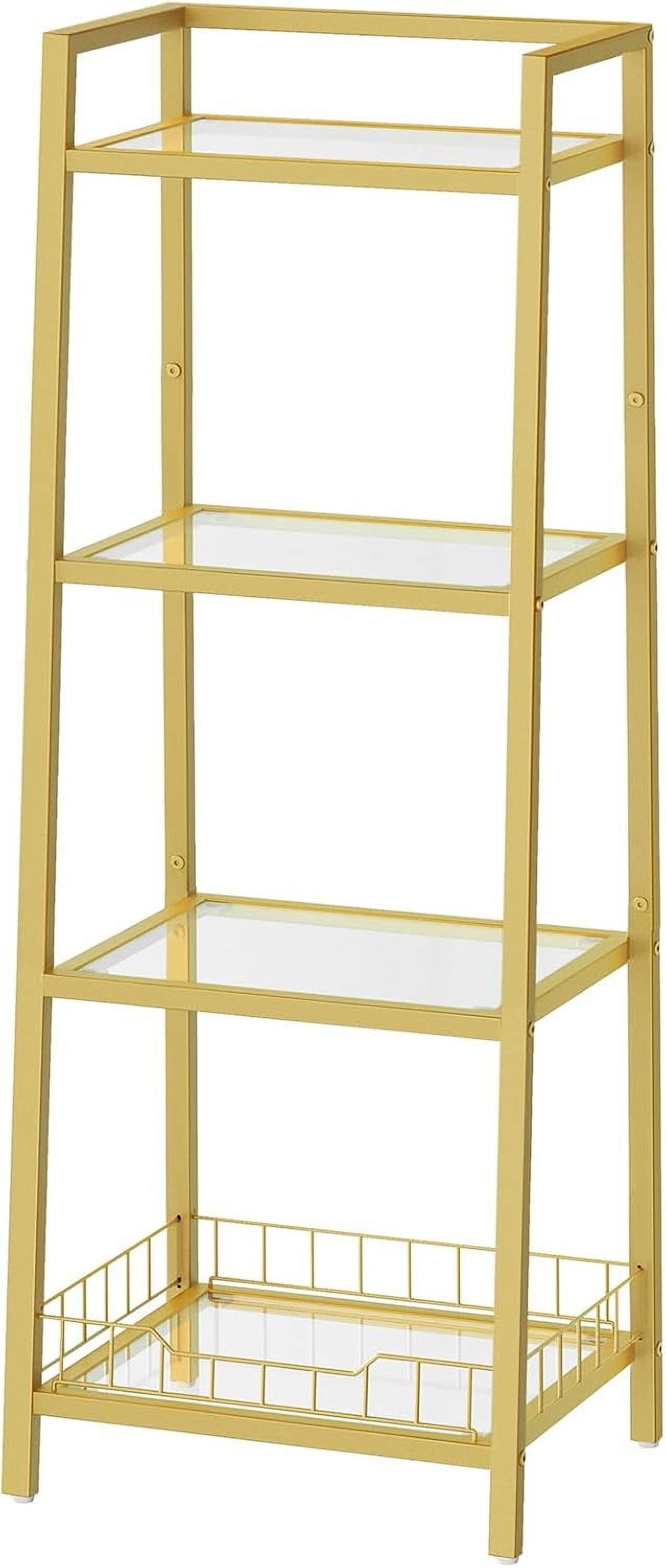 Gold Glass Shelf Stand, 4 Tier Standing Shelf Unit, Bathroom Organizer ...