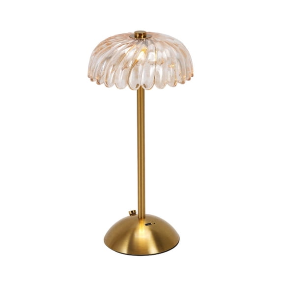 Gold Glass Table Lamp with Amber Vintage Dome Shade for Bedroom, Small Decorative Night Light for Bedside Table and Office Desk, Aesthetic Gold Home Decor and Housewarming Gift, 1