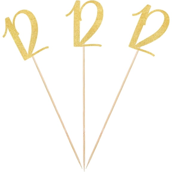 Gold Glitter 12th Birthday Centerpiece Sticks, 12-Pack Number 12 Table Topper Anniversary Party Decorations