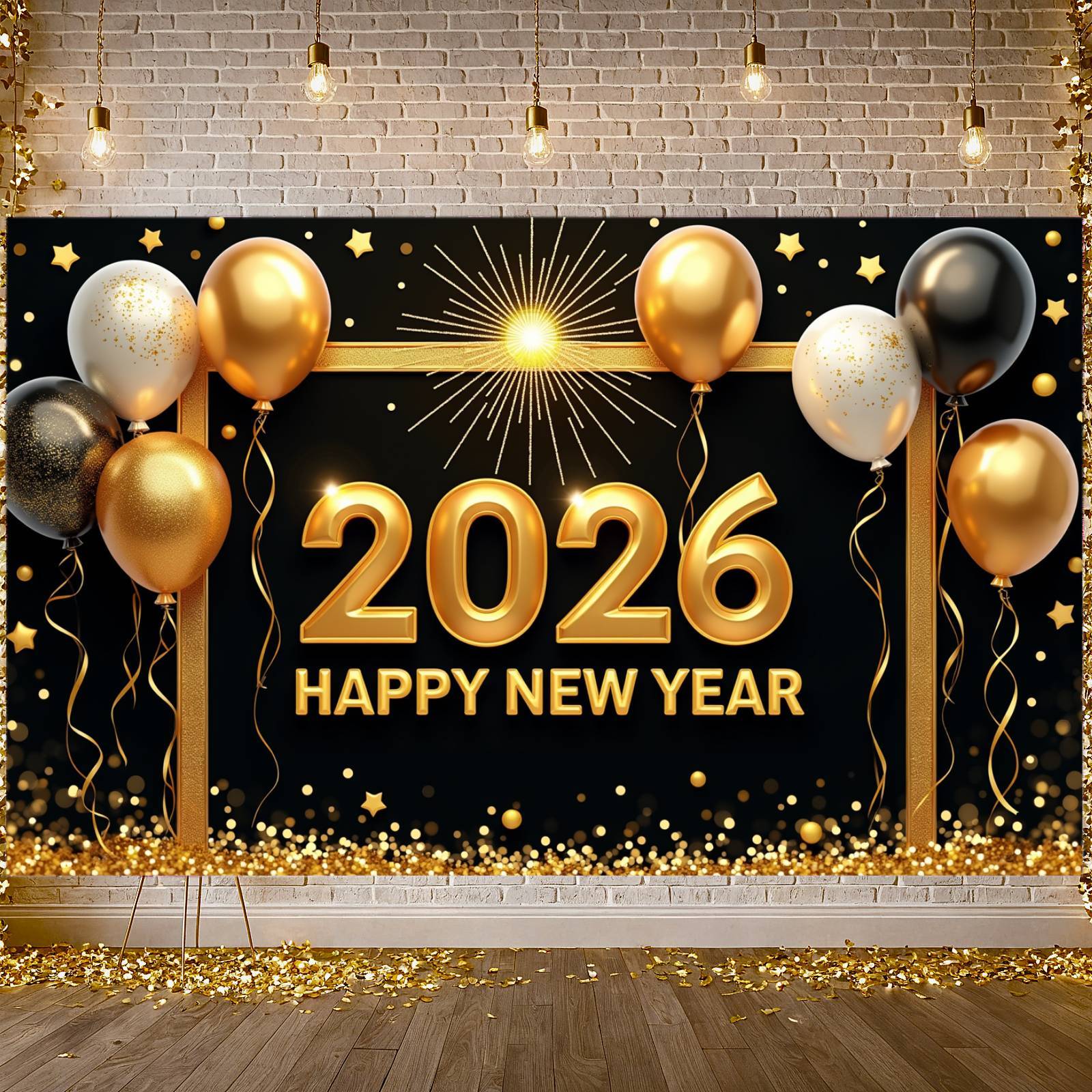 Gold Glitter 2026 Banner Black Background Happy New Year Banner Golden ...