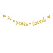 Gold Glitter 24 Years Loved Banne,Pre-Strung,24 Years Loved,24th Birthday,24th Anniversary Party Decorations Bunting Sign Backdrops,24 years loved