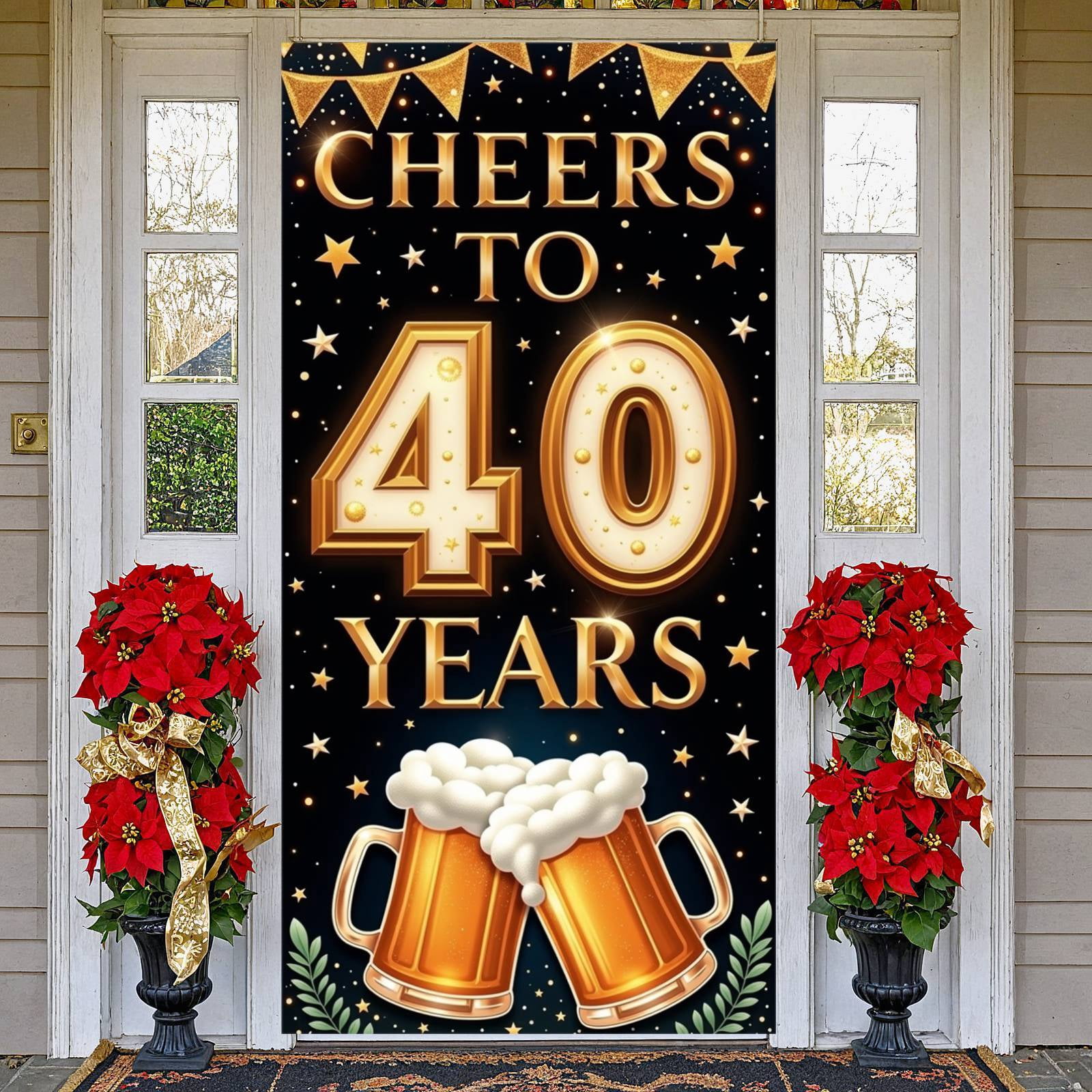 Gold Glitter 40th Birthday Banner Black Background Milestone Backdrop ...