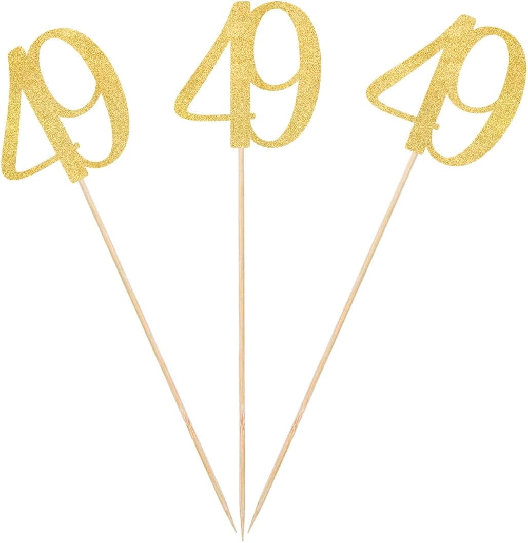 Gold Glitter 49th Birthday Centerpiece Sticks, 12-Pack Number 49 Table ...
