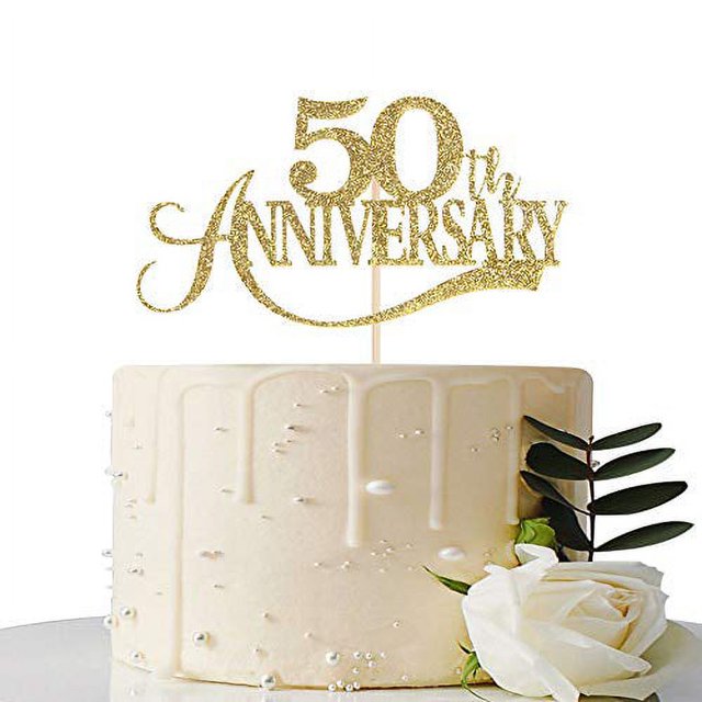 Gold Glitter 50th Anniversary Cake Topper for 50th Wedding Anniversary / 50th Anniversary