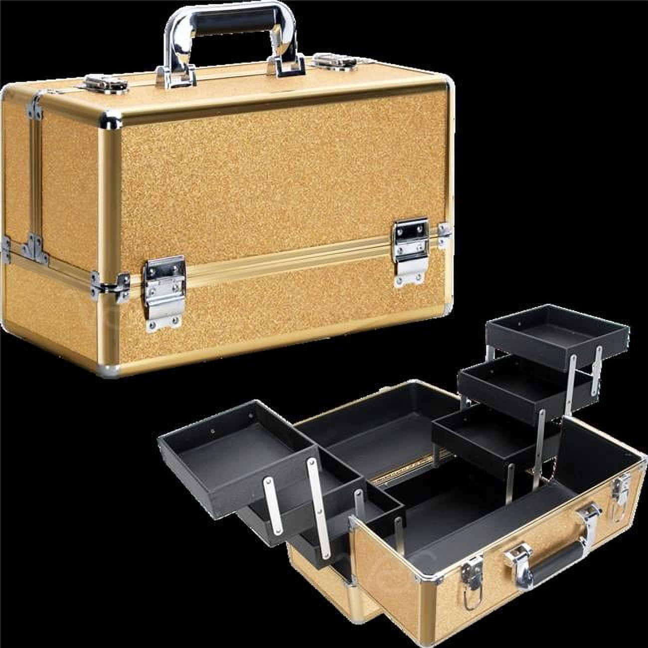 Gold Glitter 6Tiers Accordion Trays Professional Cosmetic Makeup Train