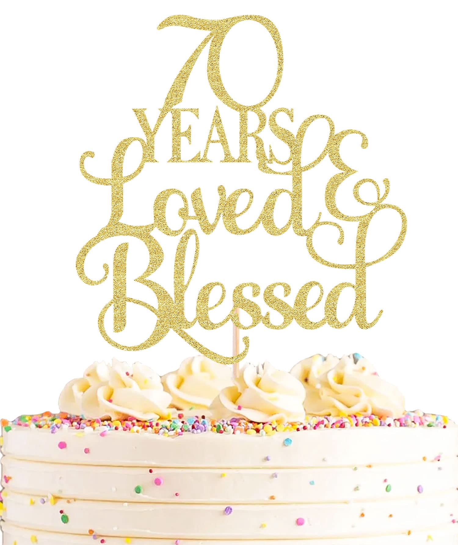 Gold Glitter 70th Birthday Cake Topper - 70 Years Loved Decoration for ...