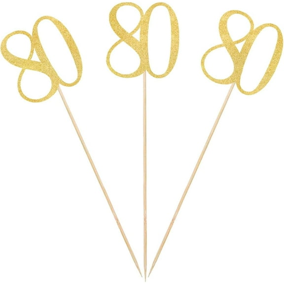 Gold Glitter 80th Birthday Centerpiece Sticks, 12-Pack Number 80 Table Topper Anniversary Party Decorations