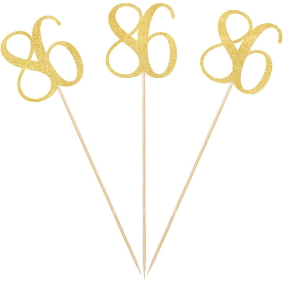 Gold Glitter 86th Birthday Centerpiece Sticks, 12-Pack Number 86 Table Topper Anniversary Party Decorations