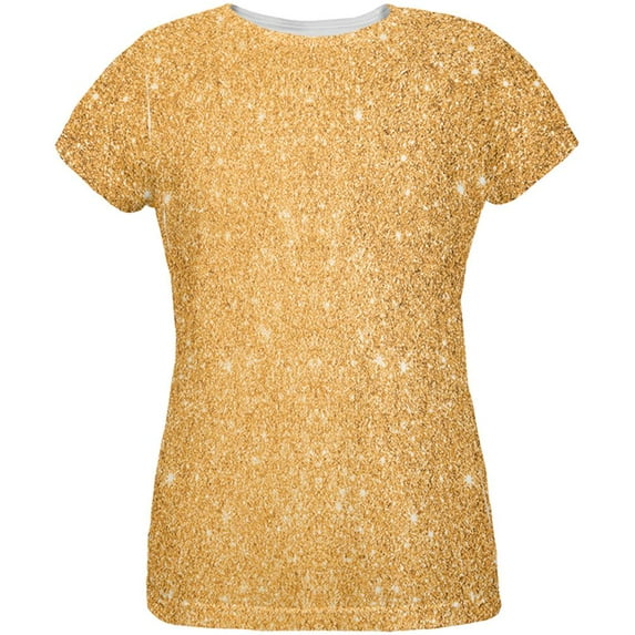 Gold Glitter All Over Womens T-Shirt - Small