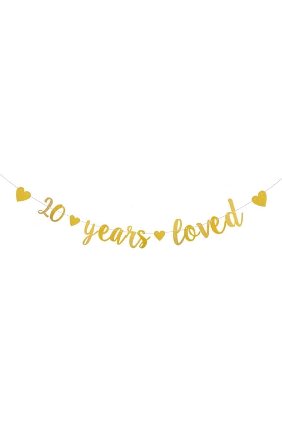Gold Glitter Banne,Pre-Strung,20 Years Loved,20th Birthday/Wedding Anniversary Party Decorations Bunting Sign Backdrops,20 Years Loved
