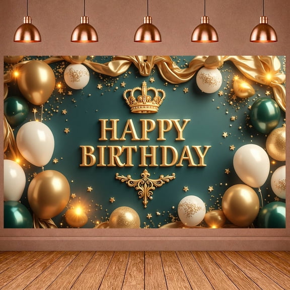 Gold Glitter Banner Dark Green Background Birthday Backdrop Luxury Style Sparkly Stars Celebration Display for Adult Birthday Party Indoor Home Gathering Birthday Photo Shoot