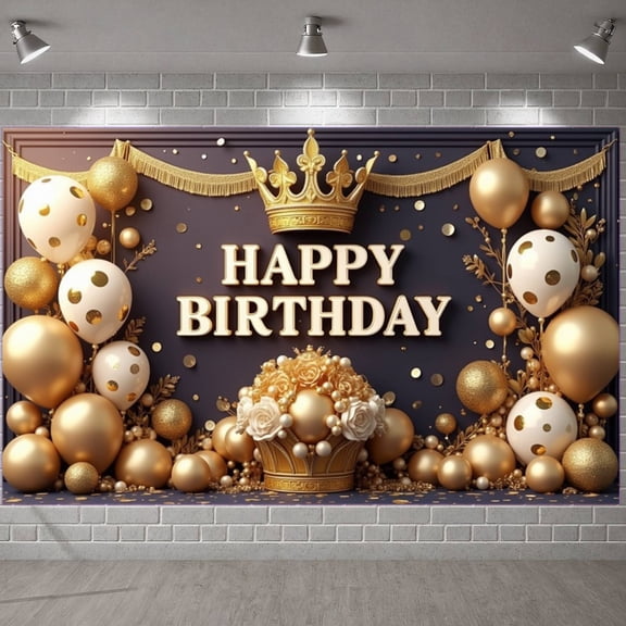 Gold Glitter Banner Dark Green Background Birthday Backdrop Luxury Style Sparkly Stars Celebration Display for Adult Birthday Party Indoor Home Gathering Birthday Photo Shoot
