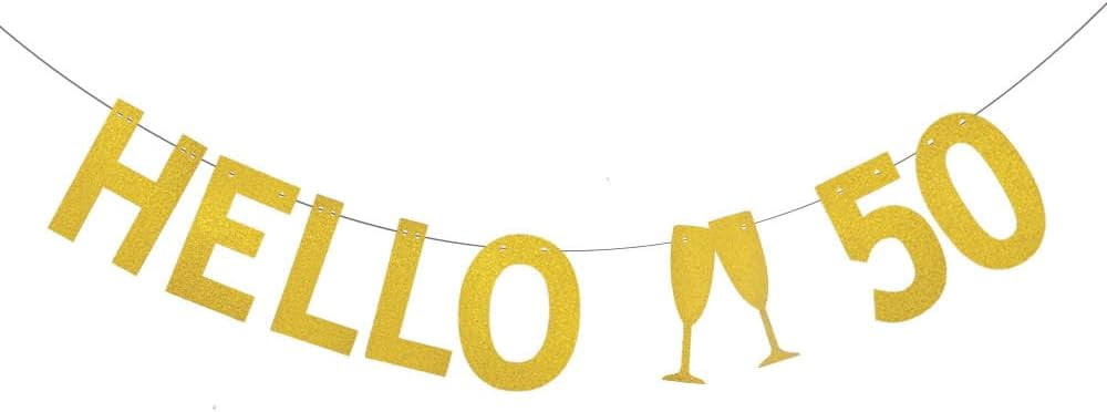 Gold Glitter Banner,Hello 50,pre-assembled,50th Birthday Party ...