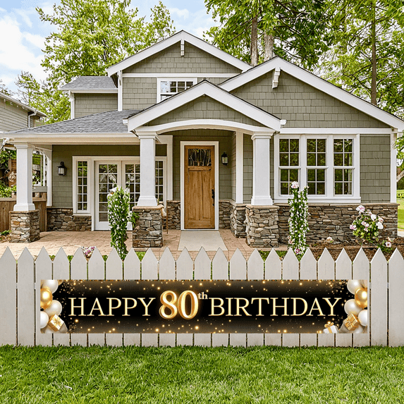 Gold Glitter Banner Milestone Celebration Colorful Balloons for 80th Birthday Party Event Decoration Indoor Outdoor