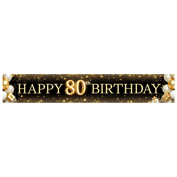 Gold Glitter Banner Milestone Celebration Colorful Balloons for 80th Birthday Party Event Decoration Indoor Outdoor