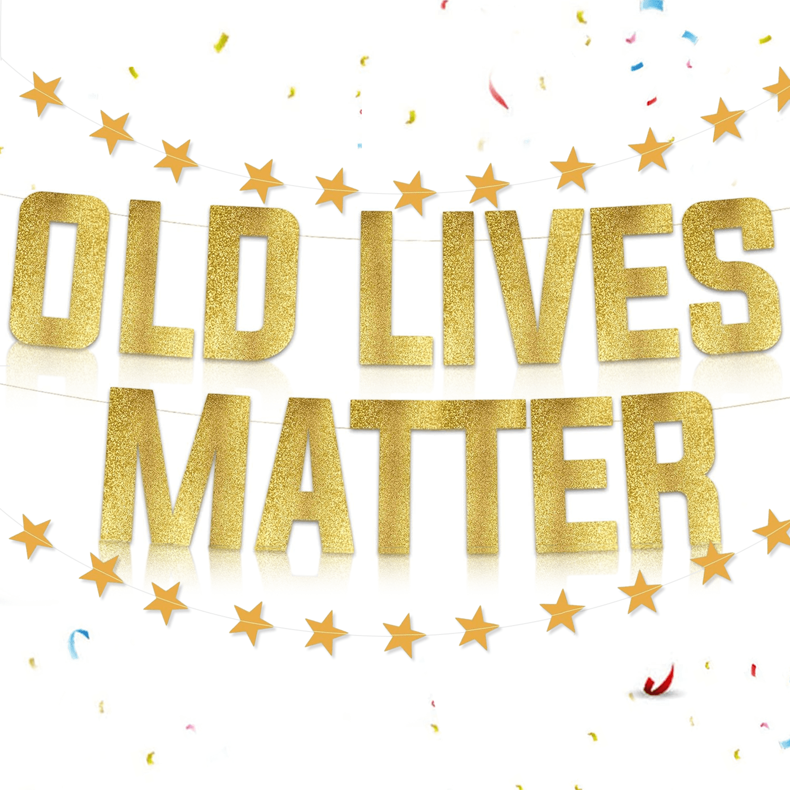 Old Lives Matter Happy Birthday Banner – Funny 80th 70th 60th 50th Party Decorations, Glitter Garland (Purple)
