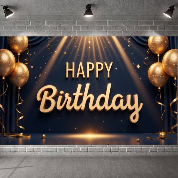Gold Glitter Banner Star Pattern Party Backdrop Golden Balloons Ribbon Decor Celebration Background for Birthday Party Indoor Decoration Photo Backdrop