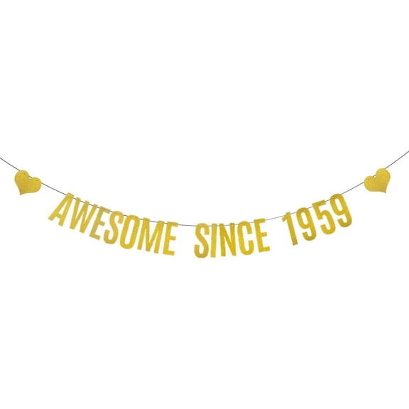 Gold Glitter Banner for 66th Birthday Party Decorations Supplies,Pre-Strung, Glitter Gold Paper Banner Bunting Sign Photo Props,Awesome Since 1959