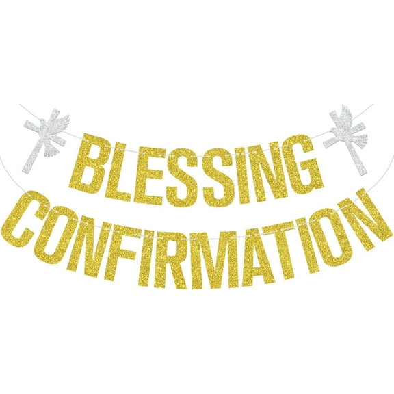 Gold Glitter Blessing Confirmation Banner, First Holy Communion/On Your Confirmation, Spanish Religious Christening Baptism Baby Shower Party Decorations Supplies