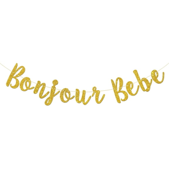 Gold Glitter Bonjour Bebe Banner, French Theme Baby Shower Gender Reveal Party Decorations