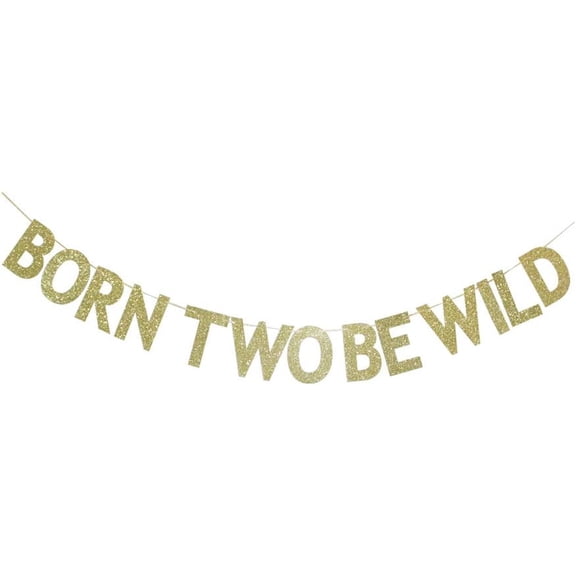 Gold Glitter Born Two Be Wild Banner, Wild Two Jungle Safari 2nd Birthday Party Decorations