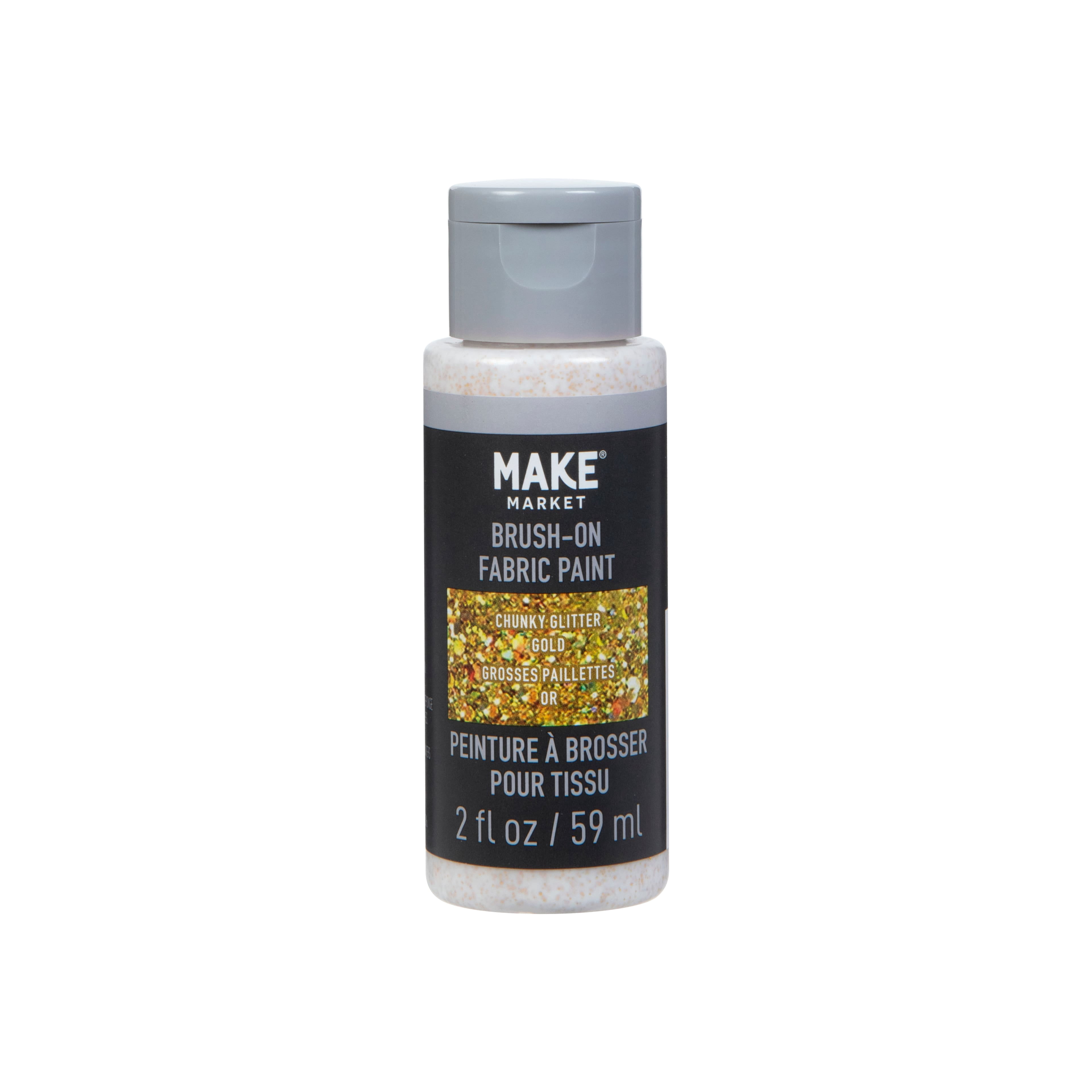 Make Market Gold Glitter Brush-On Fabric Paint - 2oz Bottles in Assorted Colors for Use with Brush, Sponge or Stamp, Nontoxic & Washable, 12 Pack