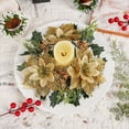 thumbnail image 1 of Gold Glitter Christmas Candle Wreath - Sparkling Artificial Poinsettia Flower Garland, Holiday Table Decor for Wedding Birthday Party Decorations, 1 of 8