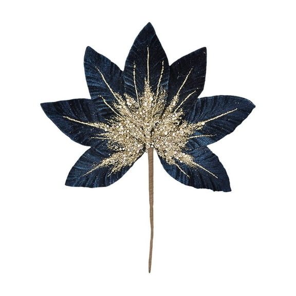 Gold Glitter Christmas Poinsettia Flower Heads for Tree Decorations, Festive Artificial Holiday Floral Arrangements for Home Party Wedding Church Decoration