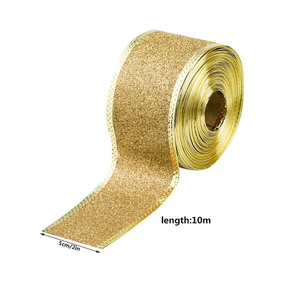 Gold Glitter Christmas Ribbon with Gold Wire Edge for Gift Wrapping DIY Craft