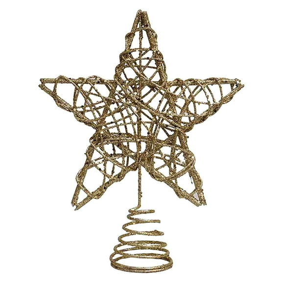 Gold Glitter Christmas Tree Topper - 6 Inch Glittered Wire Star Tree Topper, Metal Xmas Treetop Decor for Home Holiday Party Winter Decorations