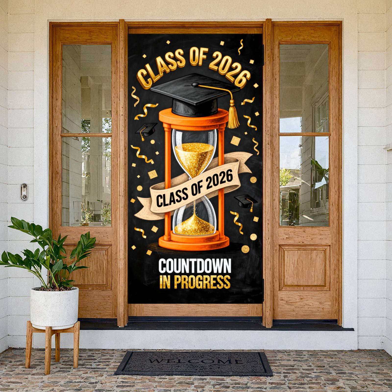 Gold Glitter Class of 2026 Banner Chalkboard Background Graduation ...
