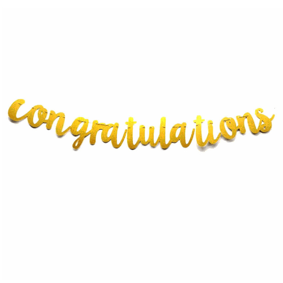 Gold Glitter Congratulations Banner, Cursive Script Style, Party Decoration