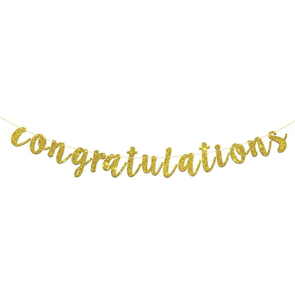 Gold Glitter Congratulations Banner for Wedding, Anniversary, Graduation, Congrats Master Bunting, Retirement Party Decorations Supplies