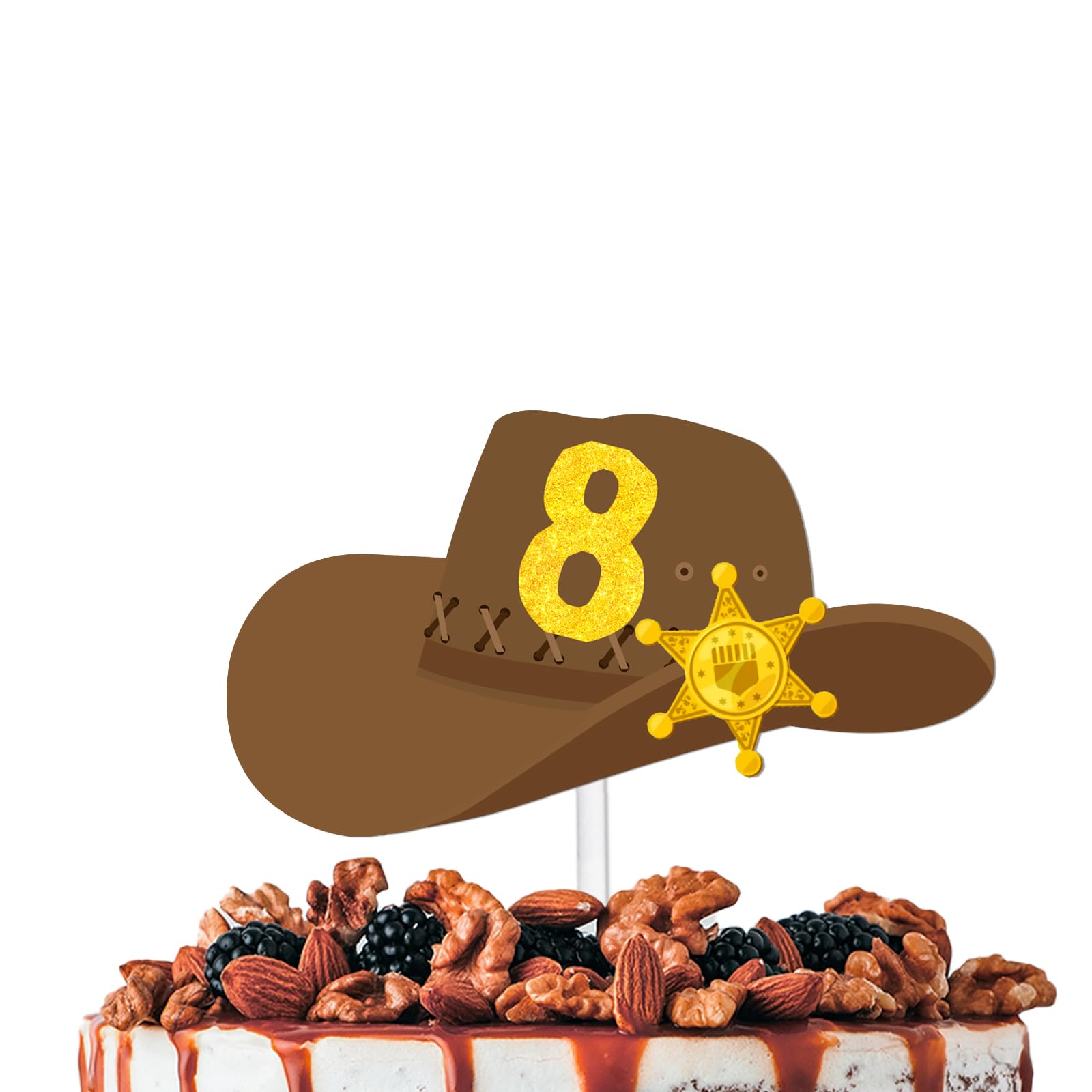 Gold Glitter Cowboy Hat 8 Cake Topper Cheer to Cow Country Western Bull