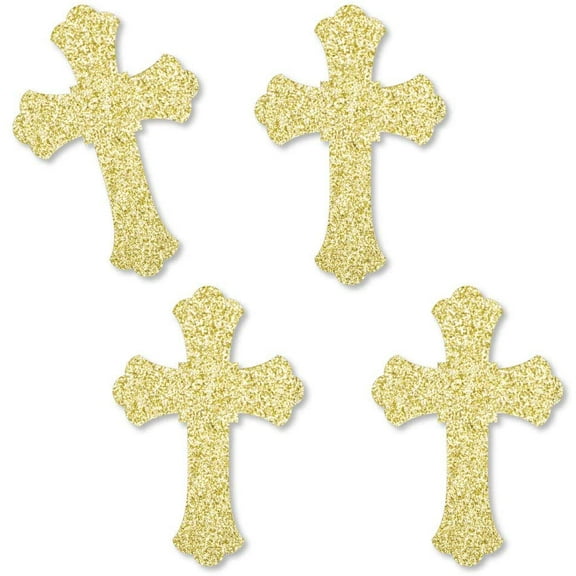 Gold Glitter Cross - No-Mess Real Gold Glitter Cut-Outs - Baptism or Baby Shower Confetti - Set of 120