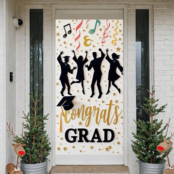Gold Glitter Design Graduation Banner Black Graduate Backdrop Star Pattern Ribbon Decor Grad Party Background for Graduation Ceremony Grad Party Graduation Photo Shoot