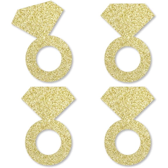 Gold Glitter Diamond Ring - No-Mess Real Gold Glitter Cut-Outs - Bridal Shower or Bachelorette Party Confetti - Set of 120