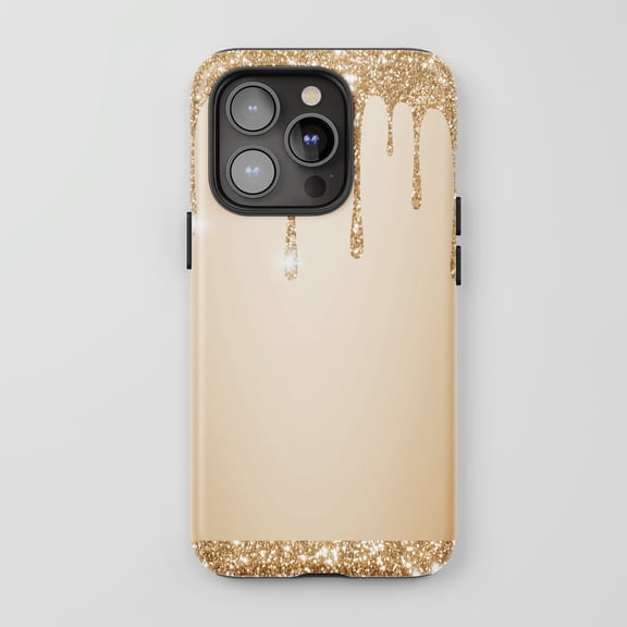 Gold Glitter Drip iPhone Case Tough Protective Phone Case Sparkle Glamour Gold