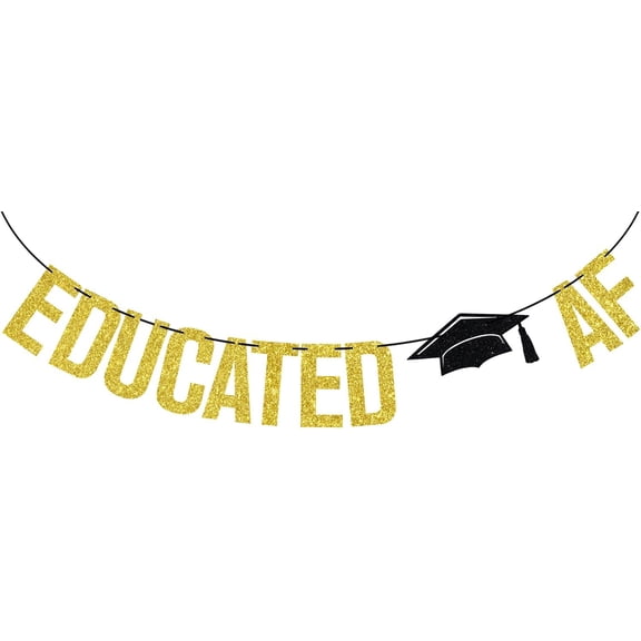 Gold Glitter Educated AF Banner, Congarts 2025/Class of 2025, 2025 Senior High School Graduation Party Decorations Supplies